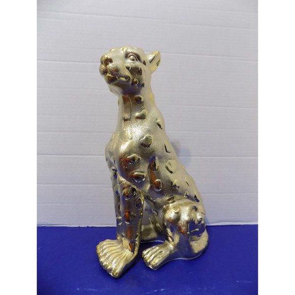 NEW Ceramic Cheetah Leopard Statue Figurine Wild Animal Gold Cat - Picture 2 of 6